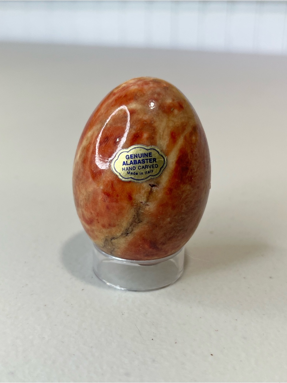 Genuine Alabaster Hand Carved Decorative Egg - Orange Marble